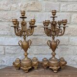 Pair of metal candelabra candle holders with 5 branches, 41cm
