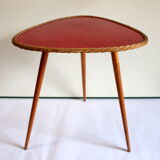 60s wood and rattan tripod coffee table