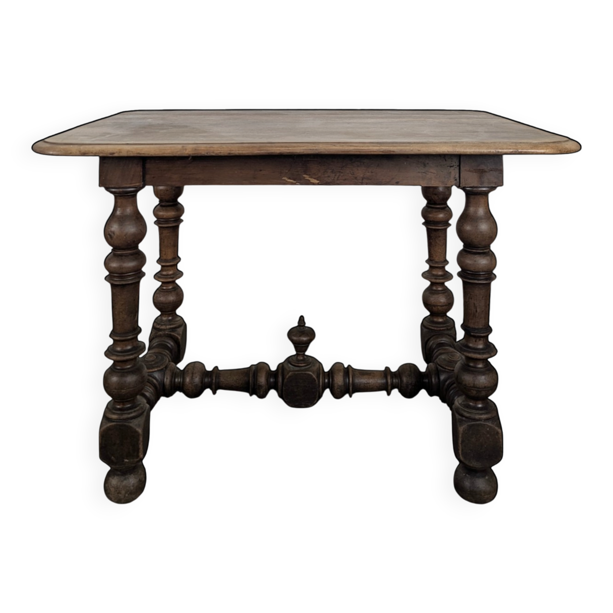Louis XIII oak table with baluster legs and H stretcher.