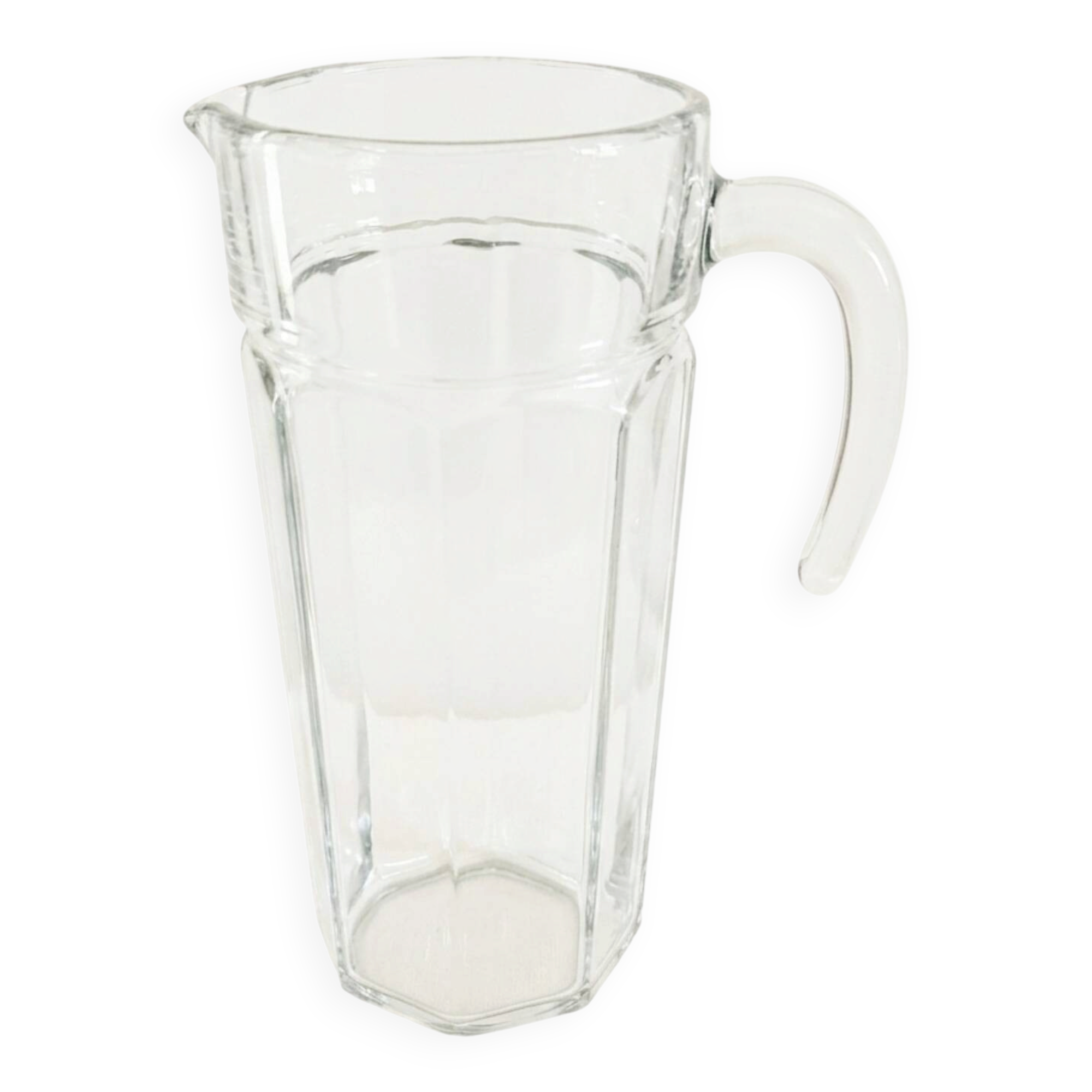 Grand pichet octogonal en verre épais 70's
