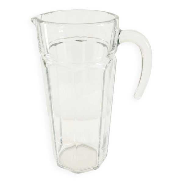 Grand pichet octogonal en verre épais 70's