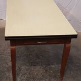 Ancienne table plateau formica jaune avec allonges