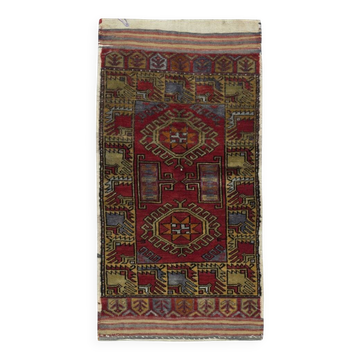 Vintage Scatter Rug, Dark Red Turkish Accent Rug, Door Mat, Handmade Bat Mat, Kitchen Rug