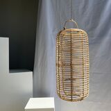 Large lantern-shaped rattan pendant lamp H50 D24