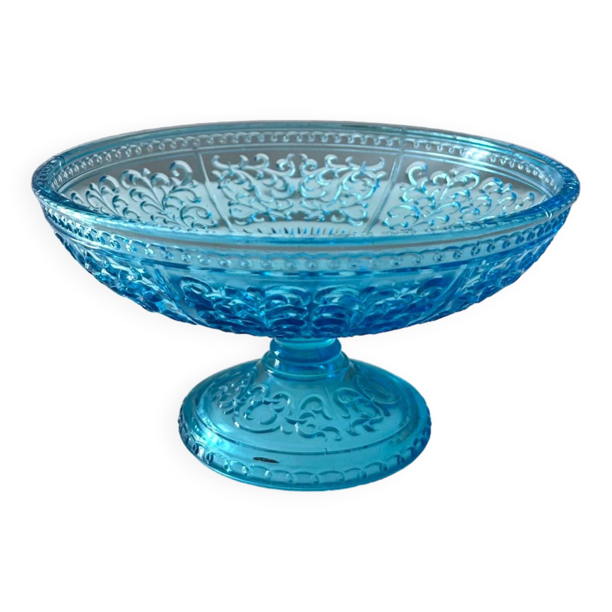 Antique glass bowl, pressed glass turquoise, 19th century