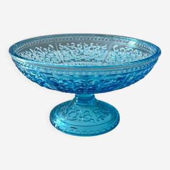 Bol ancien en verre, verre pressé turquoise, 19ème siècle