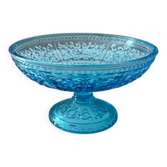 Bol ancien en verre, verre pressé turquoise, 19ème siècle