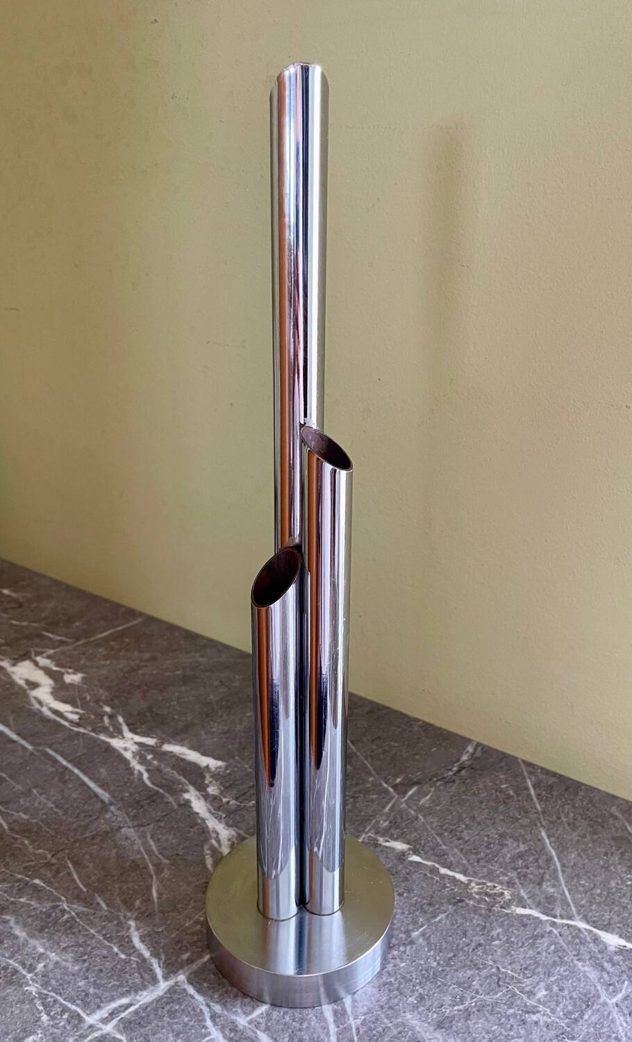 Organ vase with 3 chrome metal soliflores from the 70s