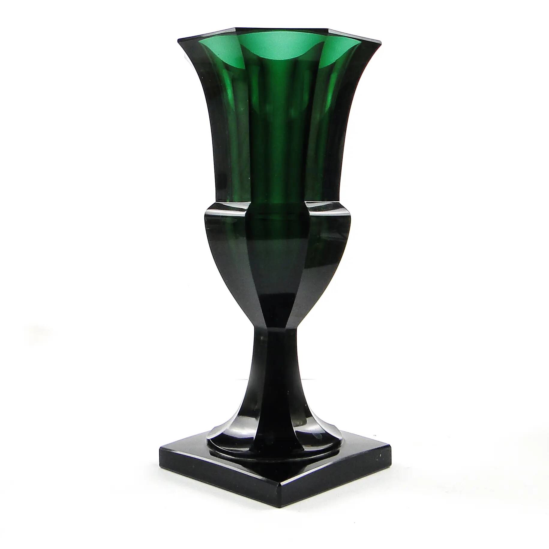Art Deco vase, green crystal, Moser, Czechoslovakia, 1930s