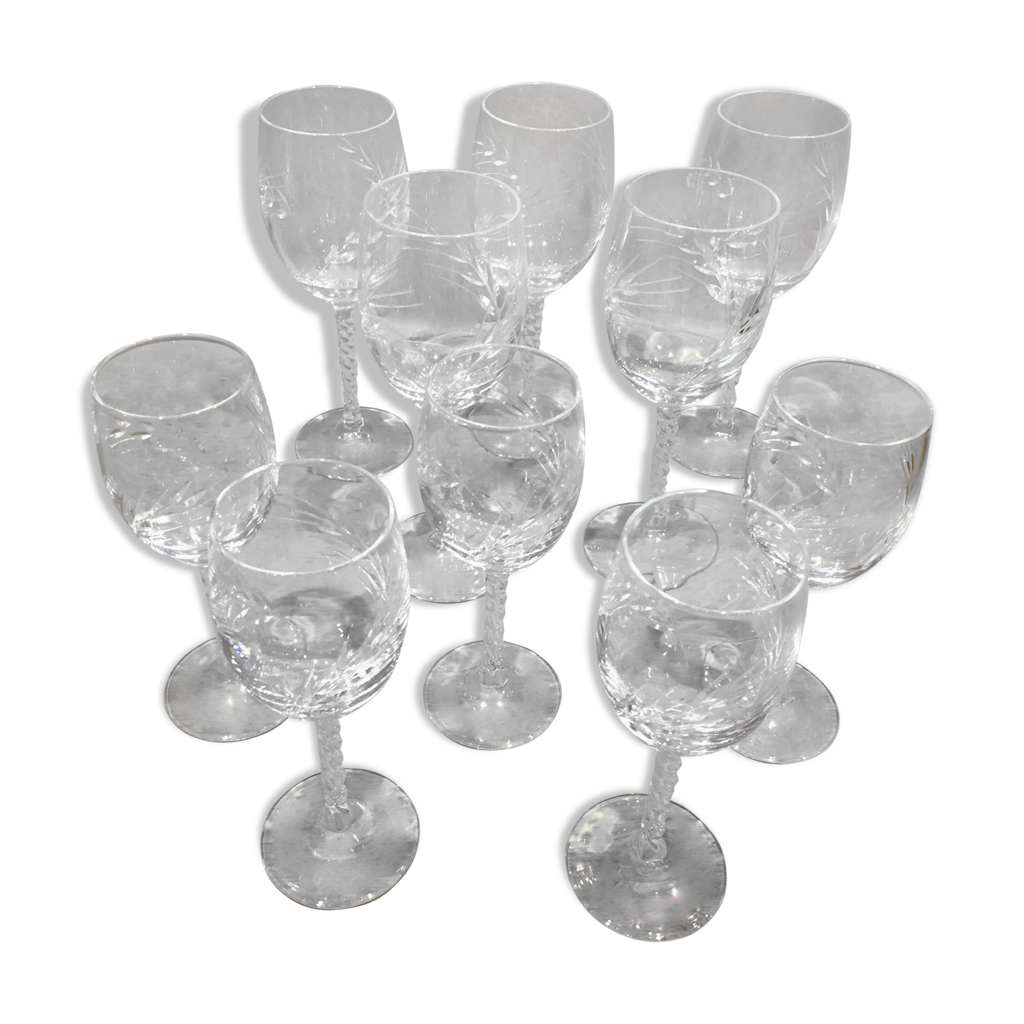 Series of glasses engraved in crystal wheat ears 5 glasses water and 5 glasses of wine