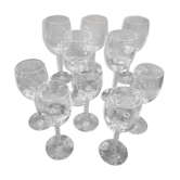 Série de verres gravés en cristal motifs épis de blé 5 verres à eau et 5 verres à vin