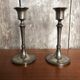 Old pair of silver metal candlesticks vintage pearl rank