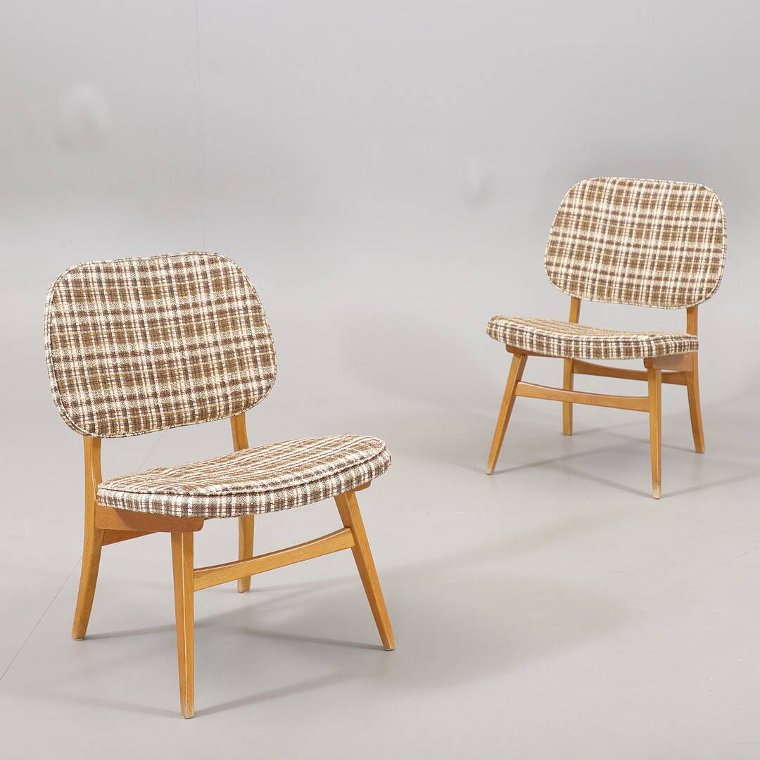Pair of lounge armchairs in Scottish fabric 1950s Sweden