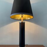 Vintage column lamp in leather and silver brass 60s-70s