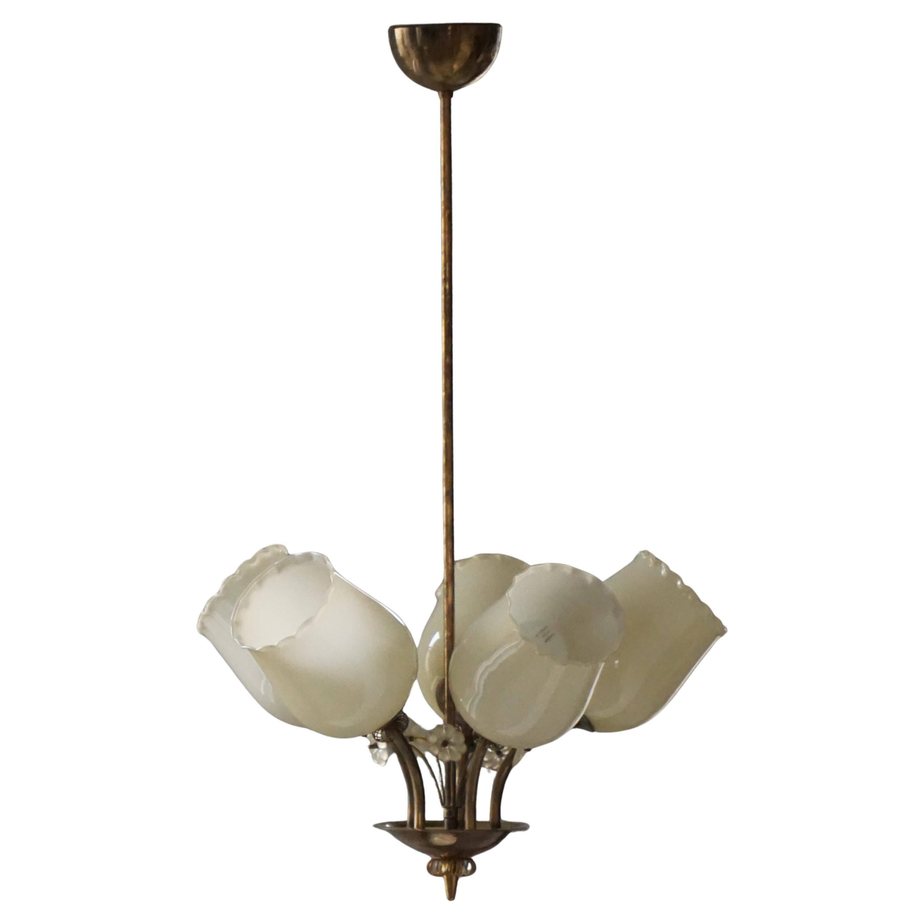 Brass and Glass Mid-Century Chandelier by Itsu, Finland, 1950s
