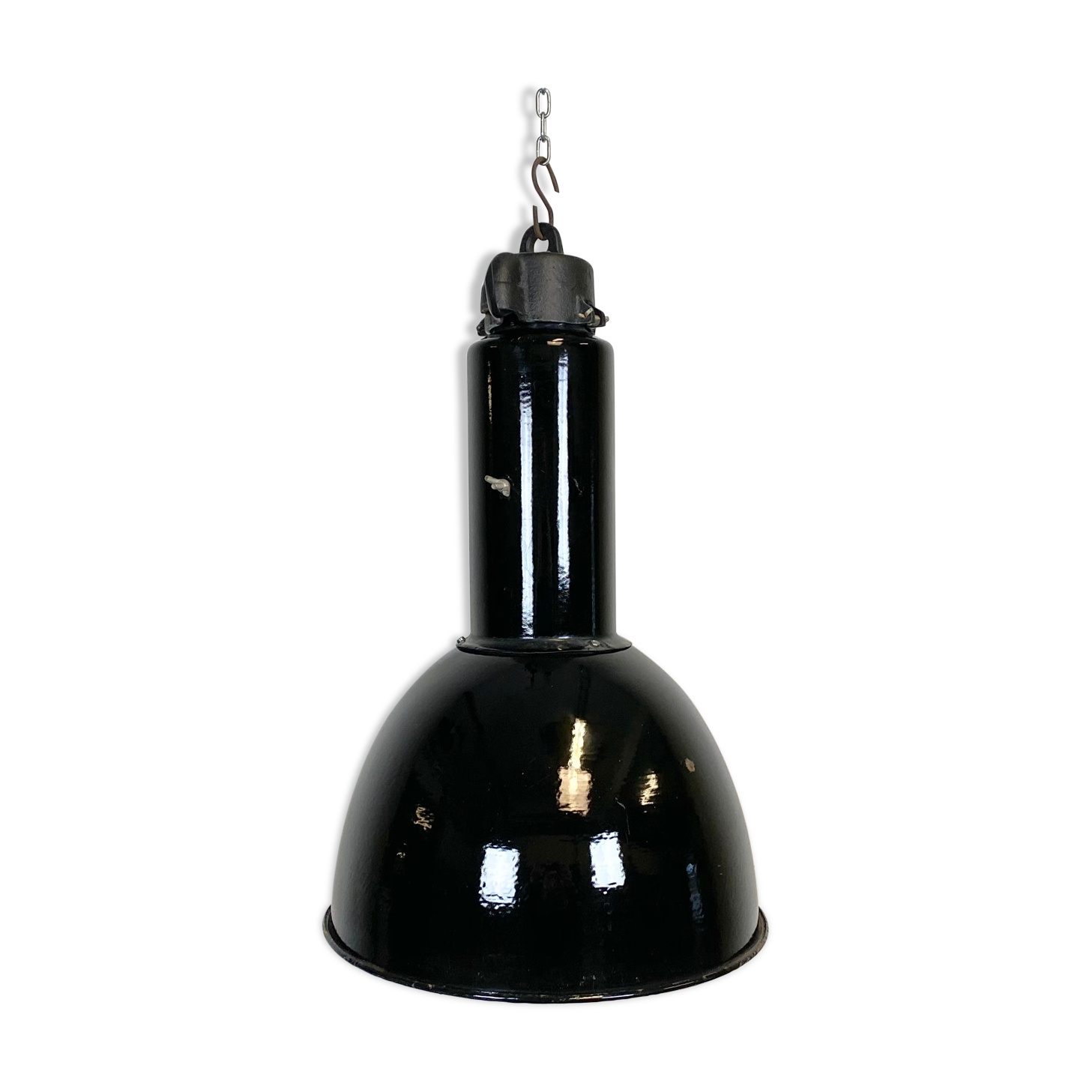 Industrial bauhaus black enamel pendant lamp, 1930s