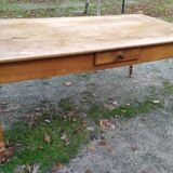 Cherry farm table, turned legs, 2 extensions