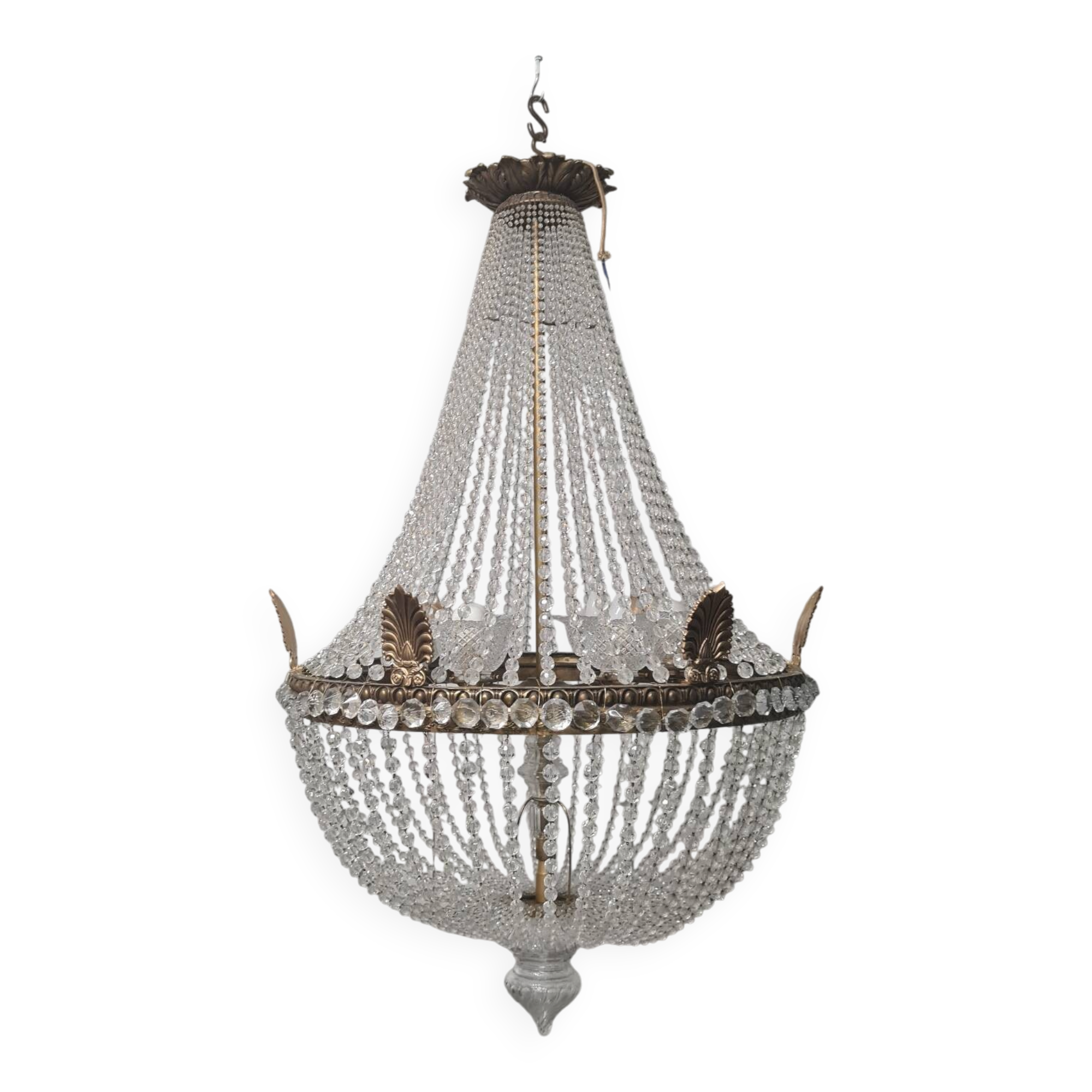 Large chandelier from the late 19th century in crystal and bronze.