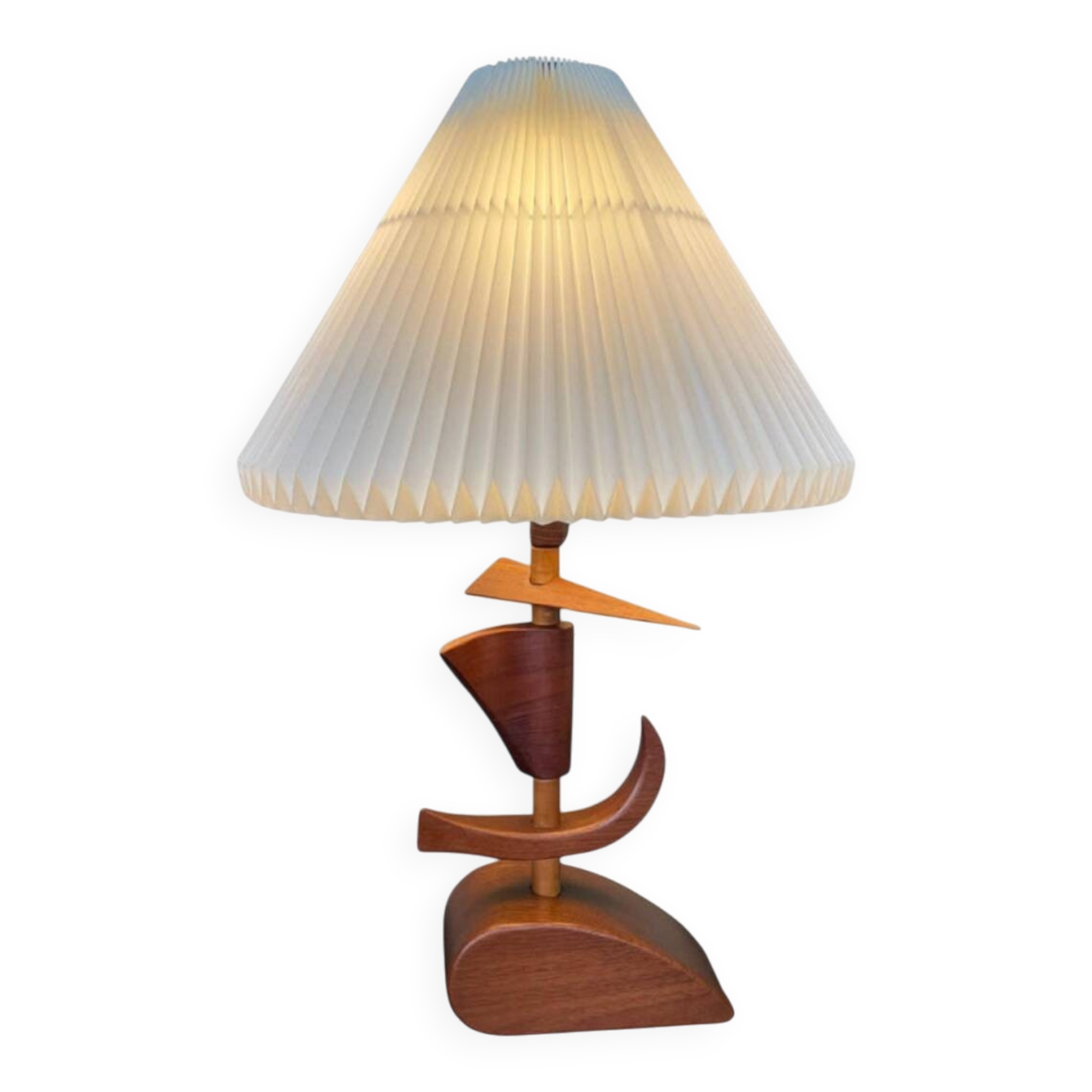 Vintage mid-century modern Danish sculptural teak table lamp