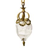 Lantern conical gilded beveled faceted glass old white XIXth