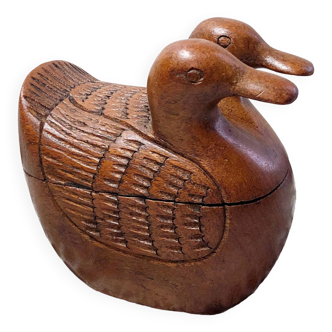 Wooden secret box sculpture couple of ducks year 50