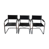 Lot of 3 vintage metal and skai armchairs