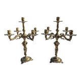 Pair of bronze cherub candlesticks 19th