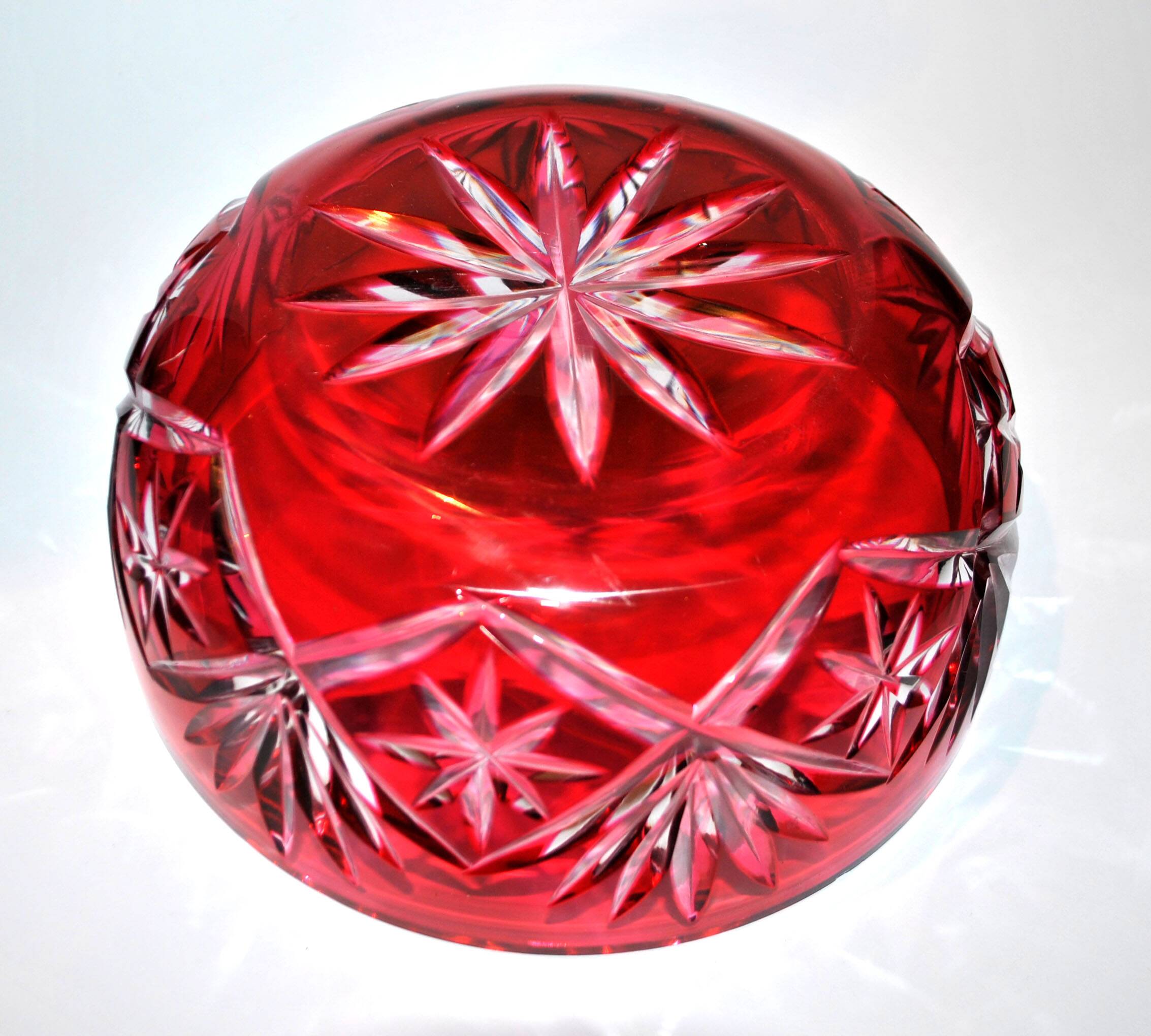 Saint-Louis Massenet cut crystal bowl lined with Raspberry Red OVERLAY