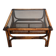 Table basse vintage bambou, rotin et cuir années 60
