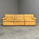 Yellow leather lounge sofa by Laauser, 1970s