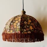 Vintage fringed pendant light in floral fabric - 1970s