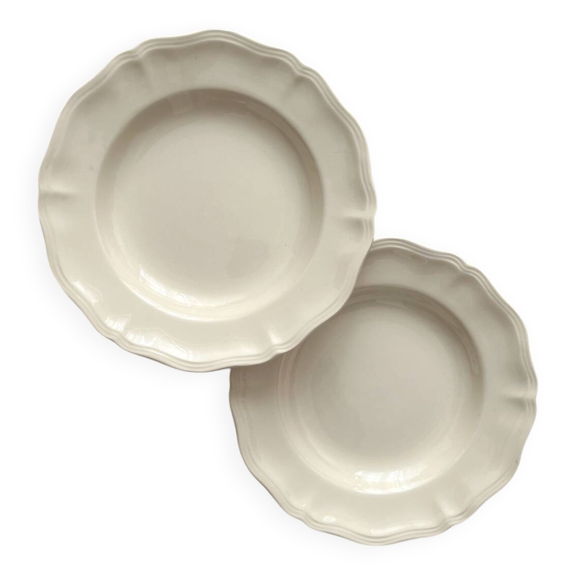 2 ivory fluted earthenware soup plates Sarreguemines