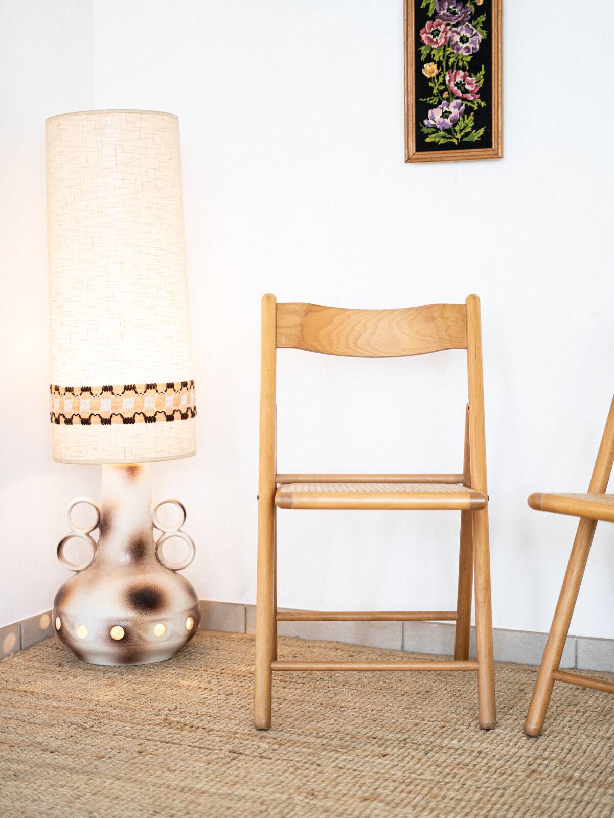 Pair of cane and beech chairs