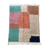 Moroccan Berber carpet Boujaad ecru with colorful flats 273x206cm