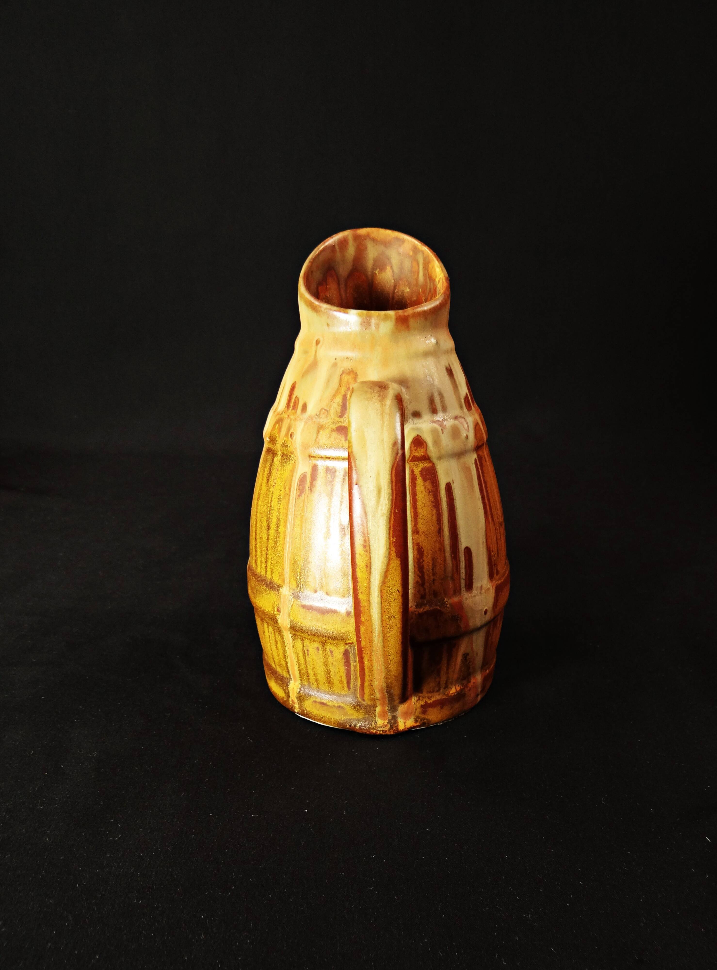 Antique pitcher jug signed Denbac n°437 in flamed stoneware, Art Deco period