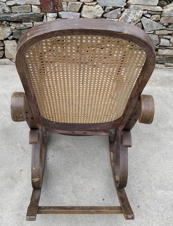 Rocking-Chair en bois et cannage Vintage