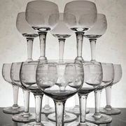 9 guilloché wine glasses, early 20th century.