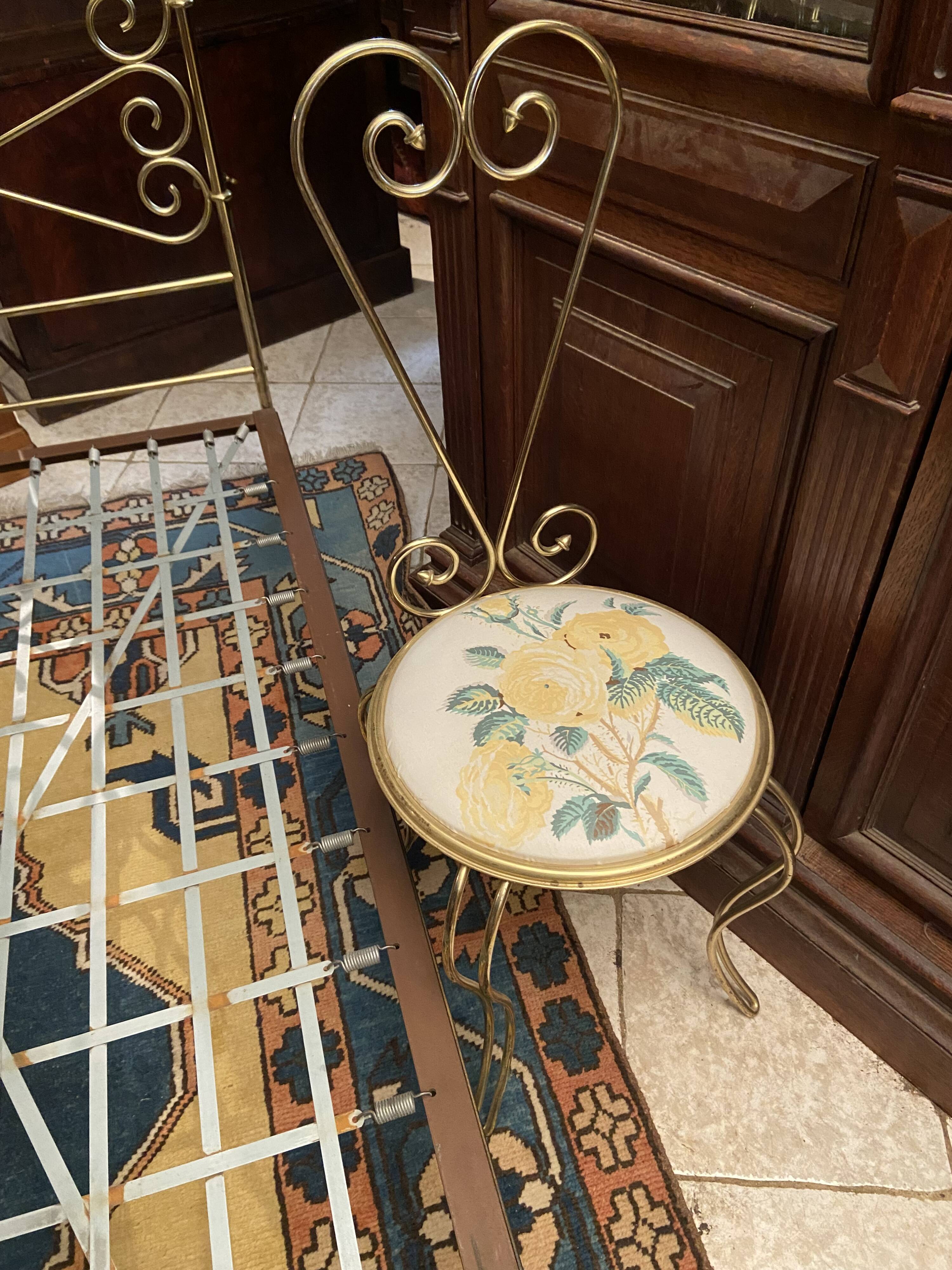 One person romantic bed with bedside table brass bedroom chair