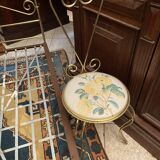 One person romantic bed with bedside table brass bedroom chair