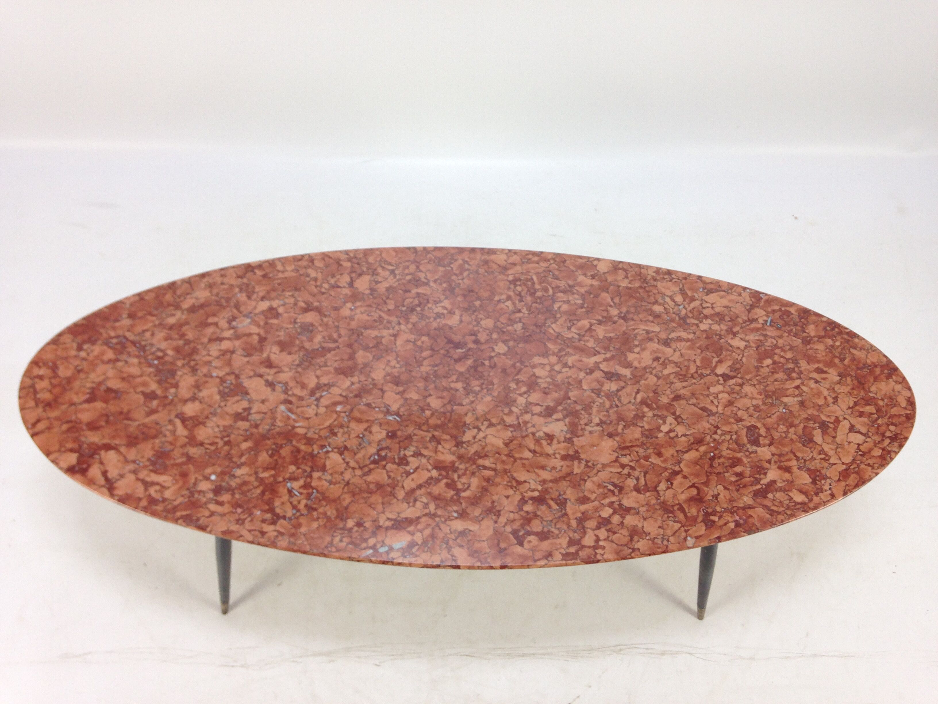 Italian Midcentury Coffee Table with Marble Top and Brass Feet, 1950s
