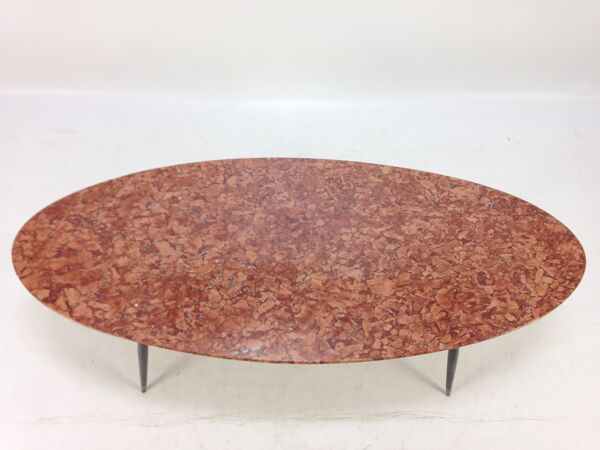 Italian Midcentury Coffee Table with Marble Top and Brass Feet, 1950s