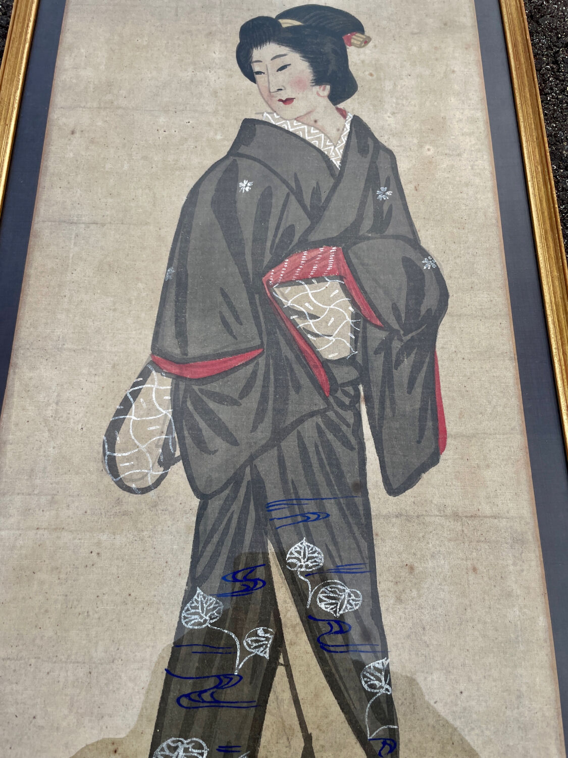 Old framed geisha Japanese print