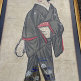 Old framed geisha Japanese print