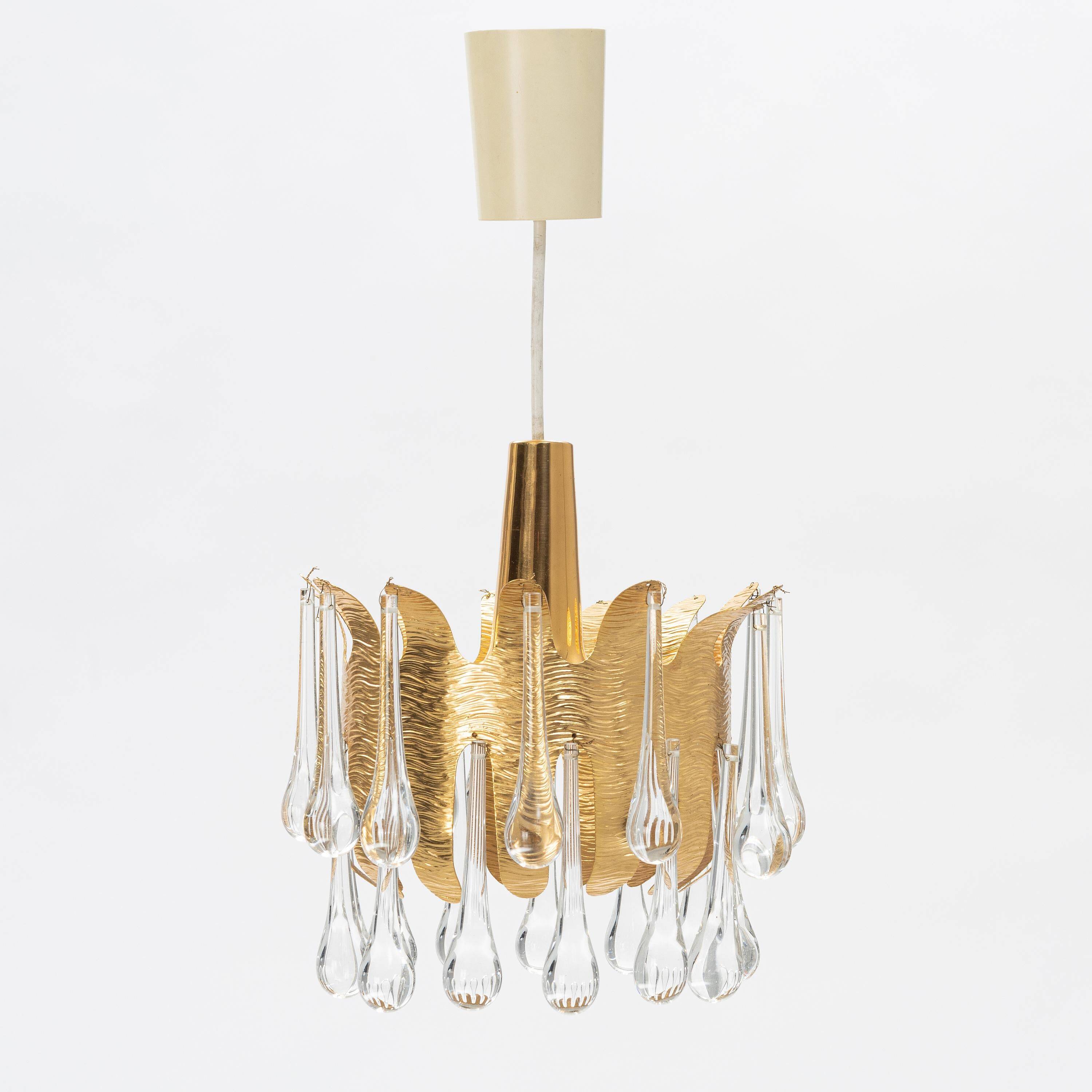 Palwa ceiling light by Palme & Walter, gilded brass and glass, Germany, 1970s.