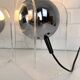 Pair of space age chrome plexiglass sphere table lamps from the 70s