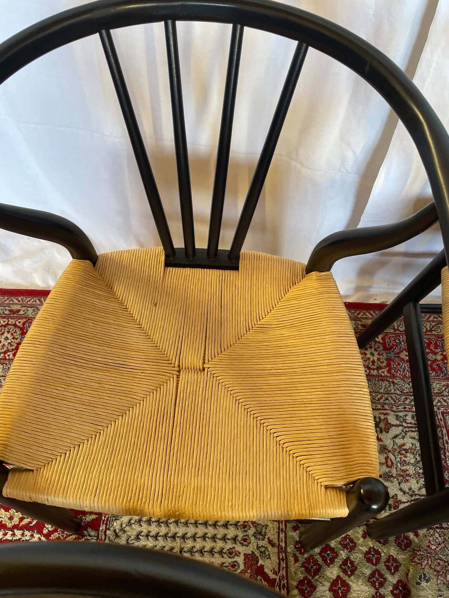 Set of 6 black wooden chairs with straw seats – Bistro style