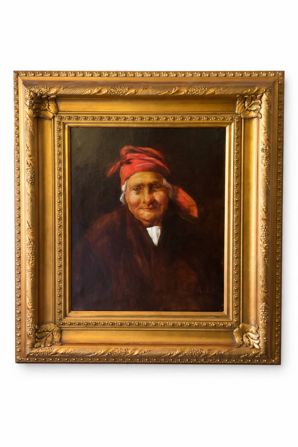 Portrait ancien femme huile sur toile signée Van Aelst cadre doré