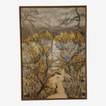 Tableau huile sur toile, Claure Jallois , paysage cevenol ( 1959 )