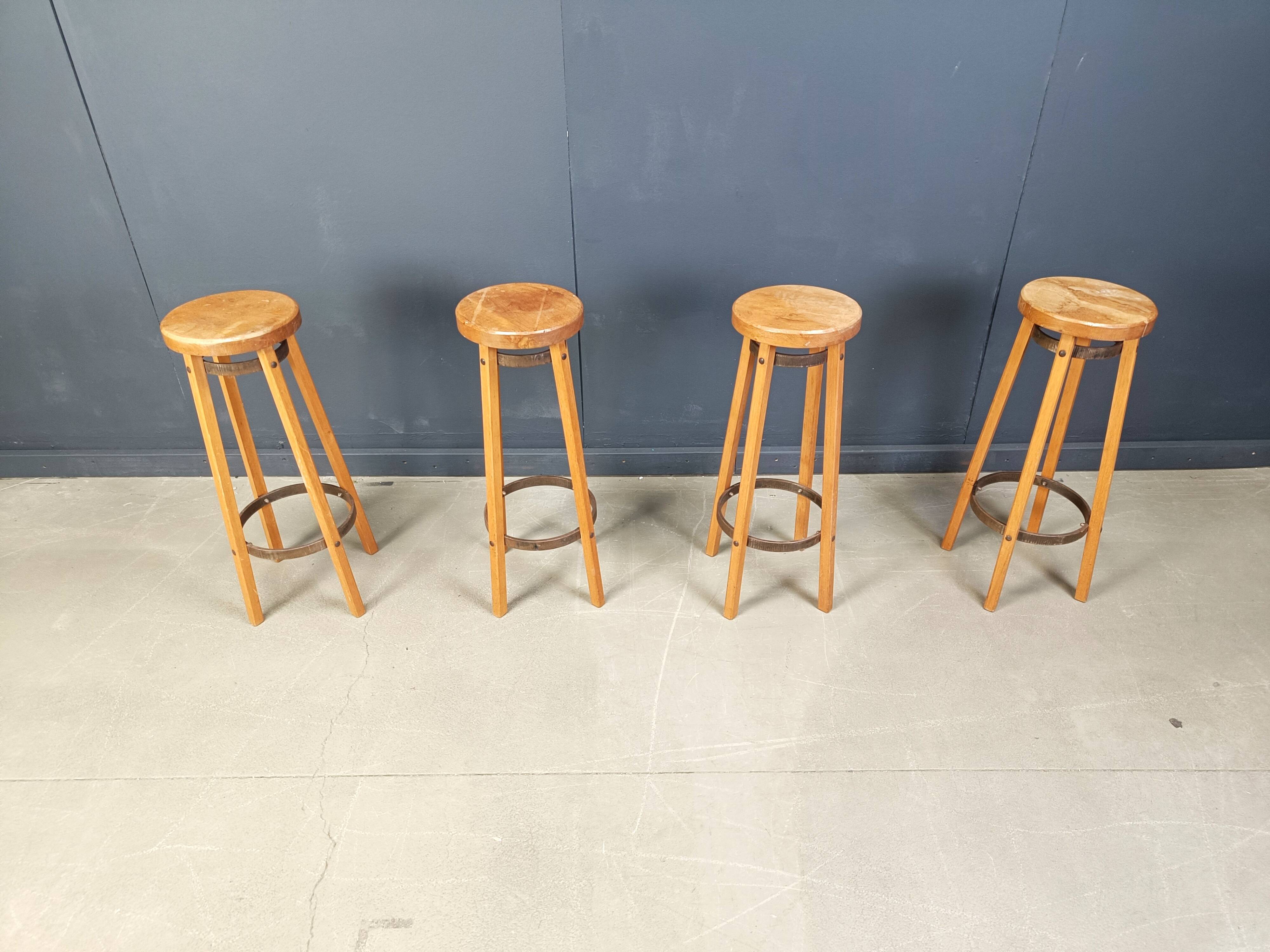 Vintage wooden bar stools, 1960s - set of 4