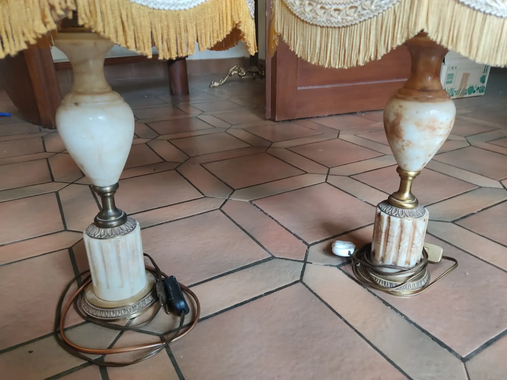 Pair of alabaster bedside lamps